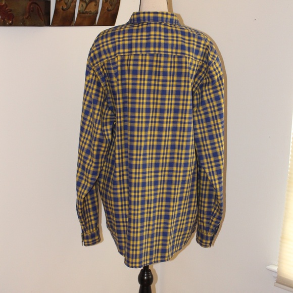 North Face, yellow & Blue plaid flannel snap buttons long sleeve shirt - Picture 3 of 10